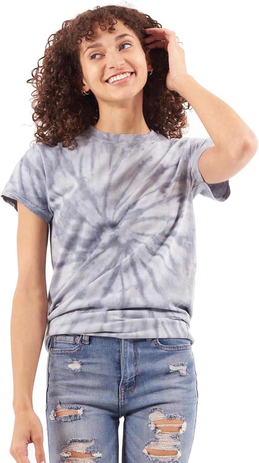 imageTie Dye Shirt Colorful Spiral Short Sleeve Knit TShirt Crewneck TopSpider Grey