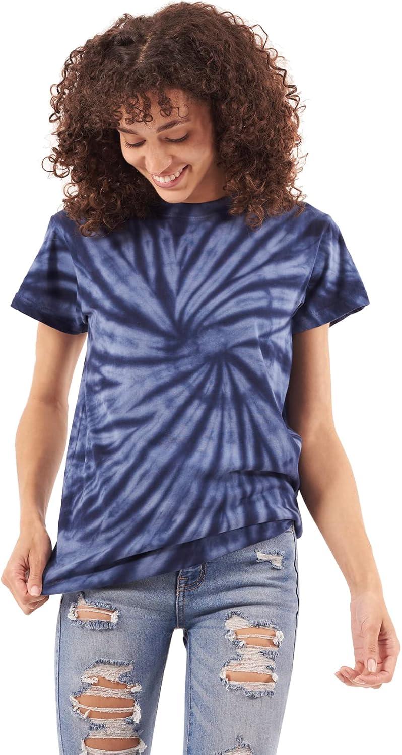 imageTie Dye Shirt Colorful Spiral Short Sleeve Knit TShirt Crewneck TopSpider Navy