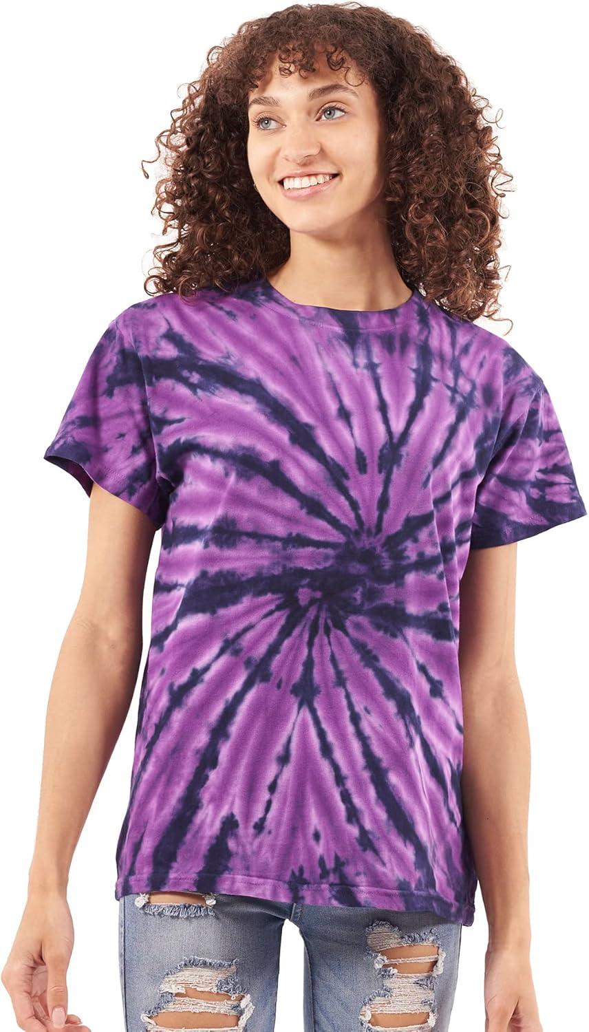 imageTie Dye Shirt Colorful Spiral Short Sleeve Knit TShirt Crewneck TopSpider Purple
