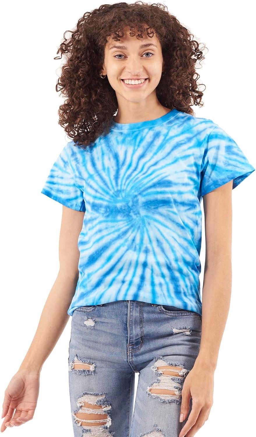imageTie Dye Shirt Colorful Spiral Short Sleeve Knit TShirt Crewneck TopSpider Royal