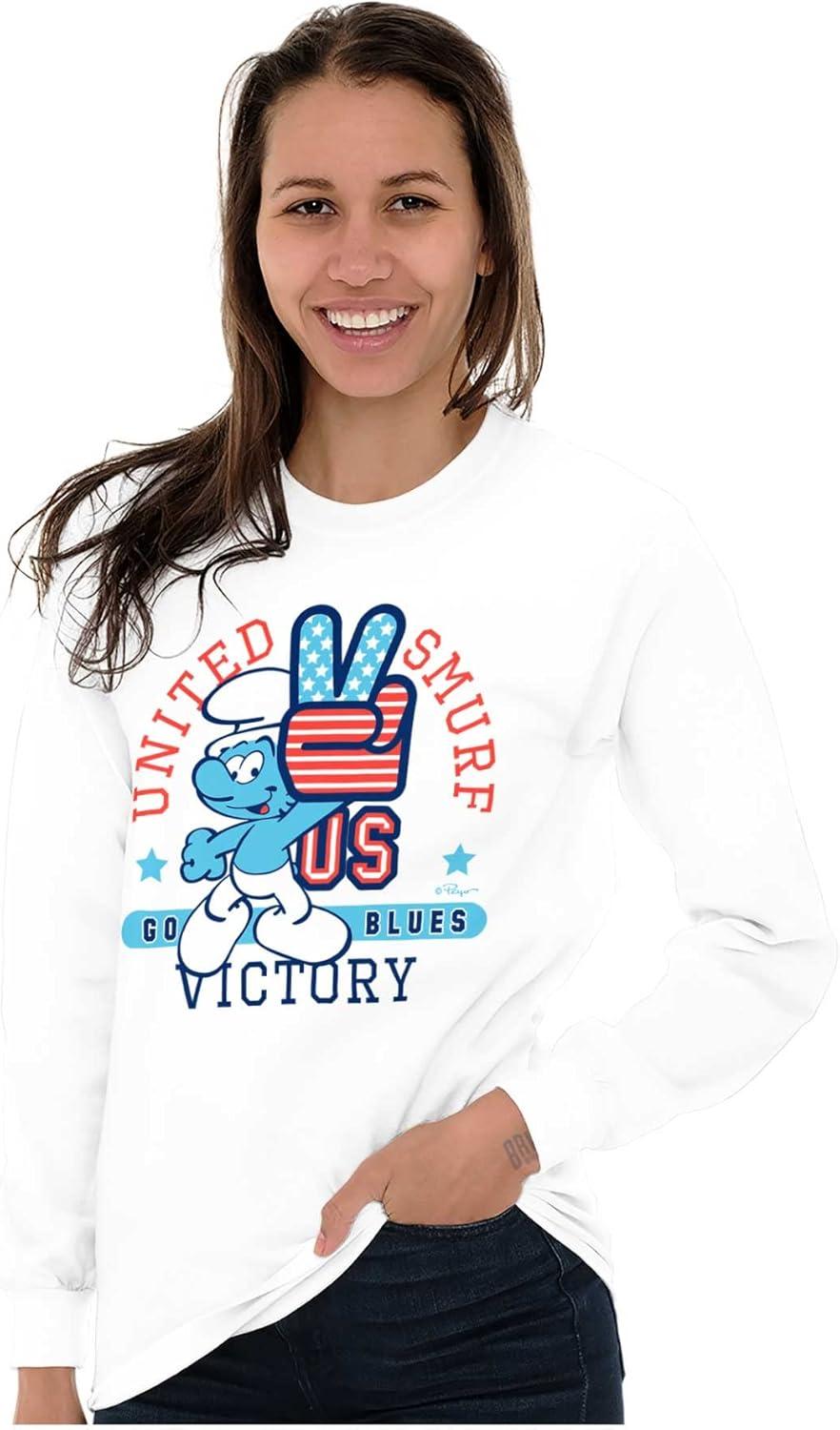 imageUnited Smurf Americana Varsity Long Sleeve Tshirt Men WomenWhite