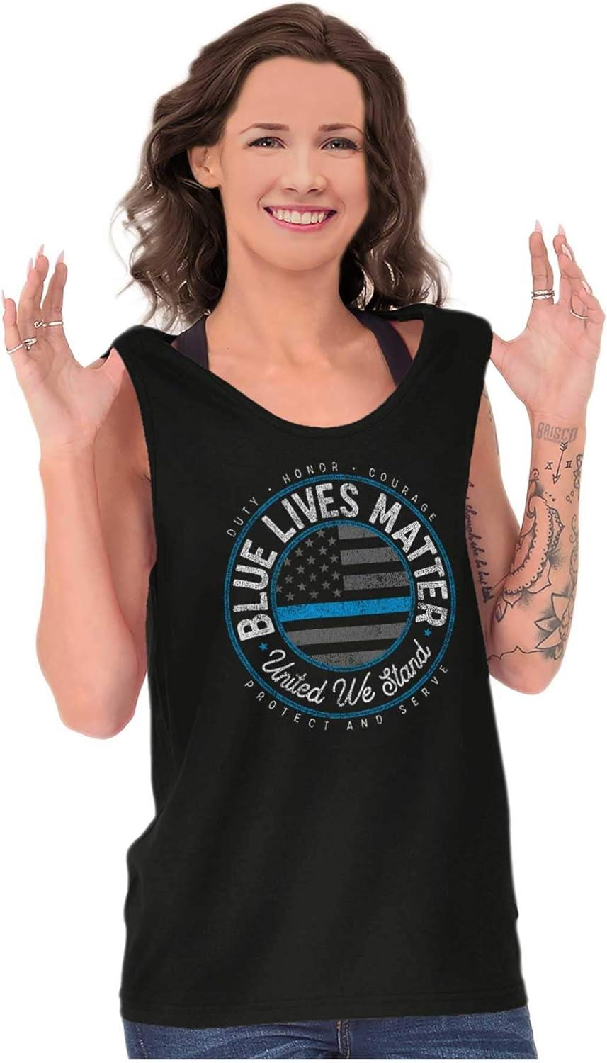 imageUnited We Stand Blue Line USA Flag Tank Top T Shirts Men WomenBlack
