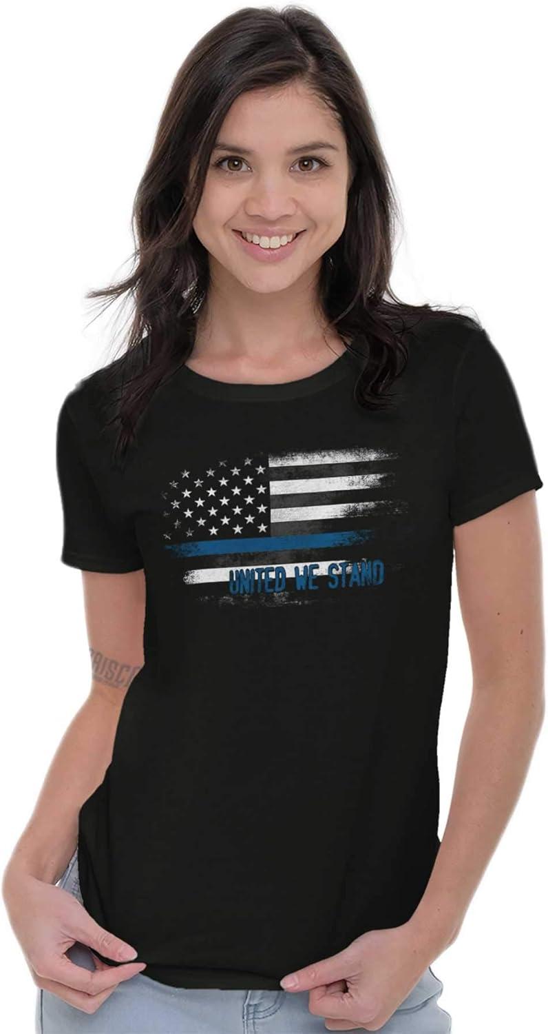 imageUnited We Stand Blue Live Matter Flag Womens Slim Fit Graphic TeeBlack