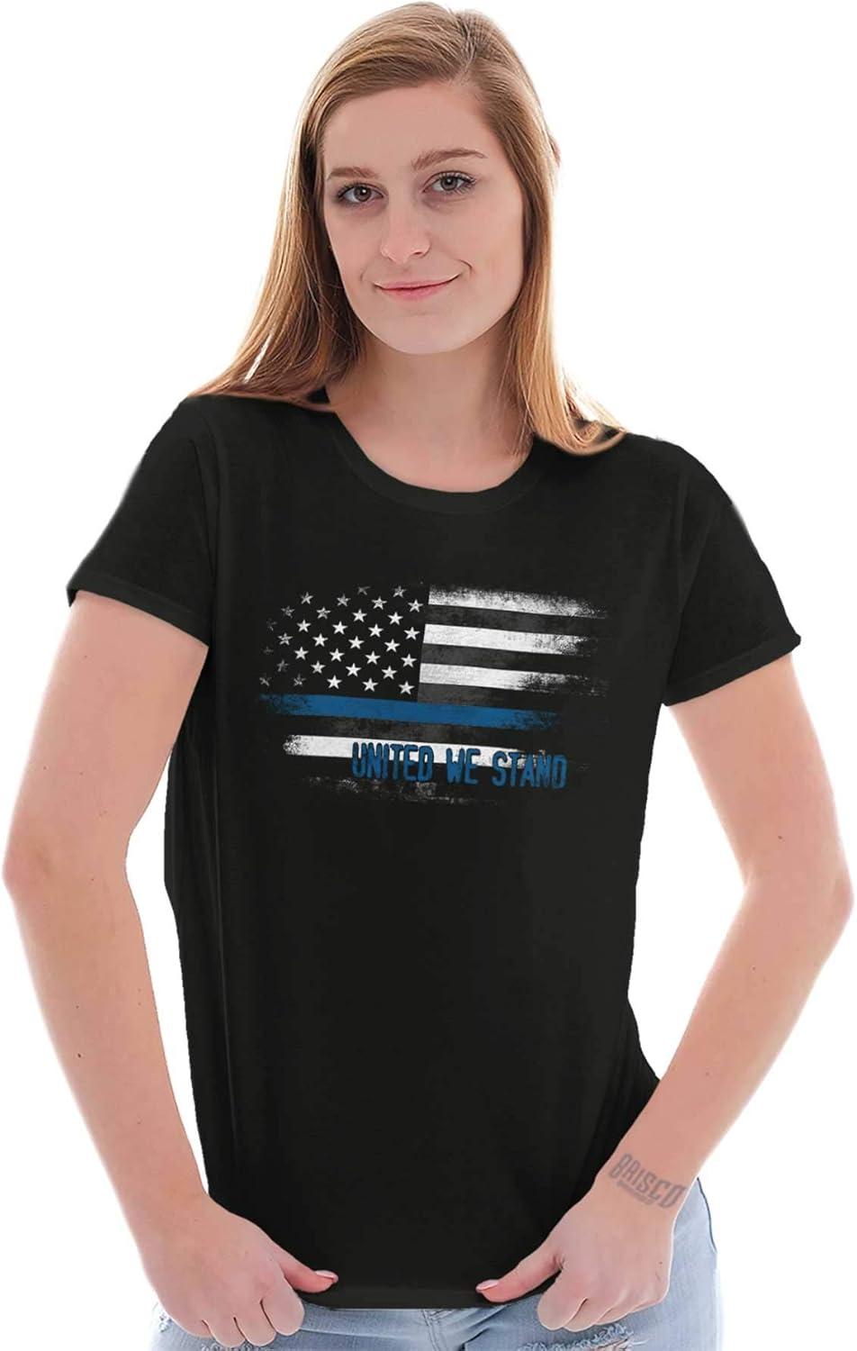 imageUnited We Stand Blue Live Matter Flag Womens Slim Fit Graphic TeeBlack