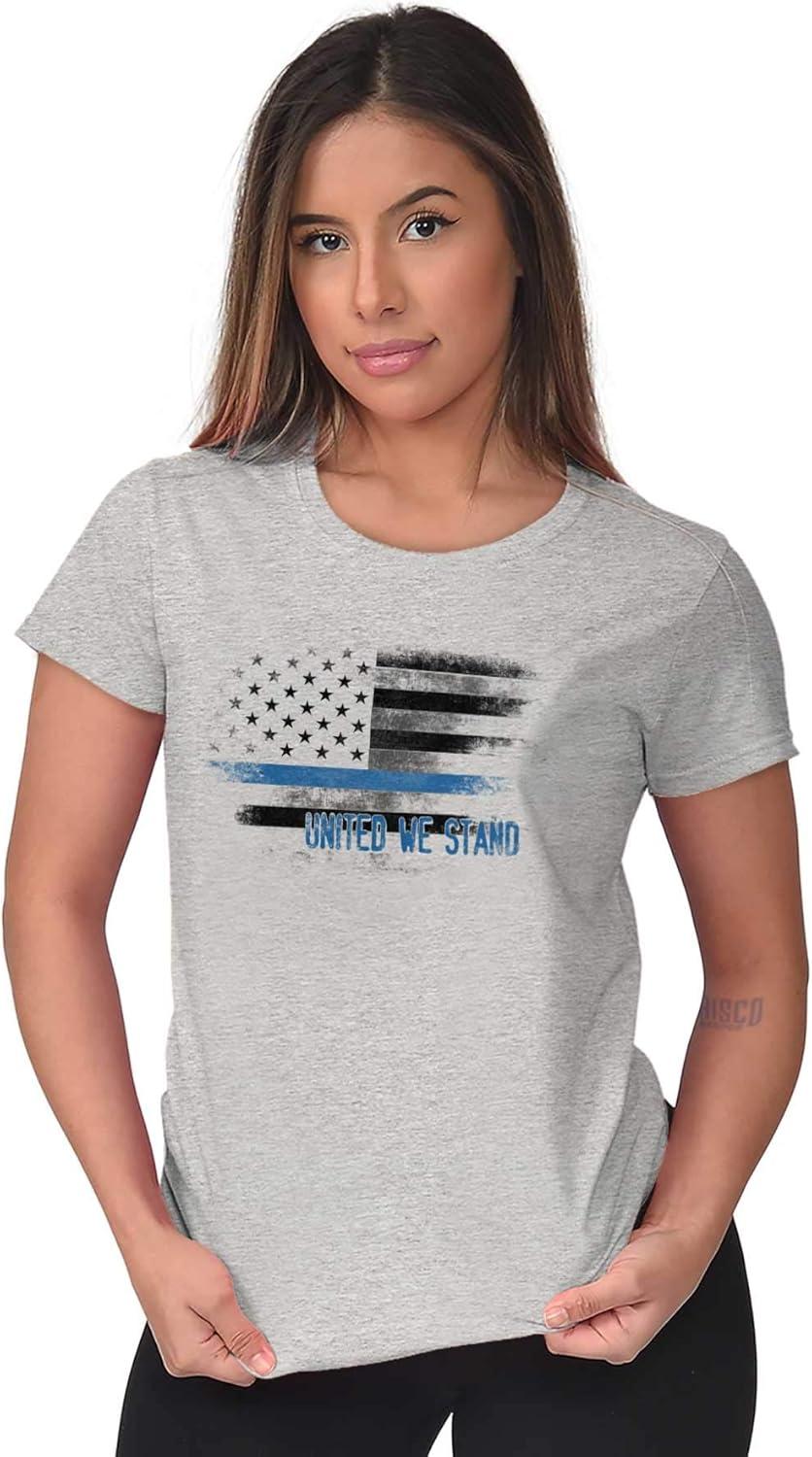 imageUnited We Stand Blue Live Matter Flag Womens Slim Fit Graphic TeeSport Grey