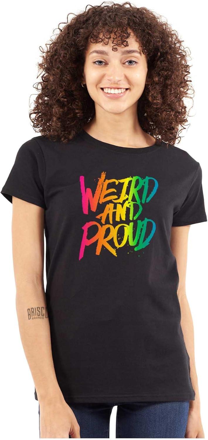 imageWeird Proud LGBTQ Pride Funny Cool Womens Slim Fit Graphic TeeBlack