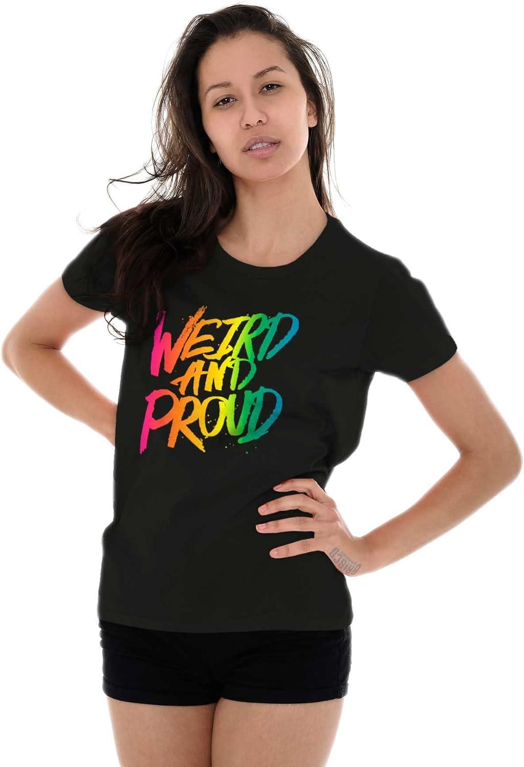 imageWeird Proud LGBTQ Pride Funny Cool Womens Slim Fit Graphic TeeBlack