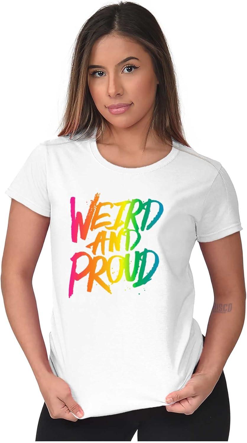imageWeird Proud LGBTQ Pride Funny Cool Womens Slim Fit Graphic TeeWhite