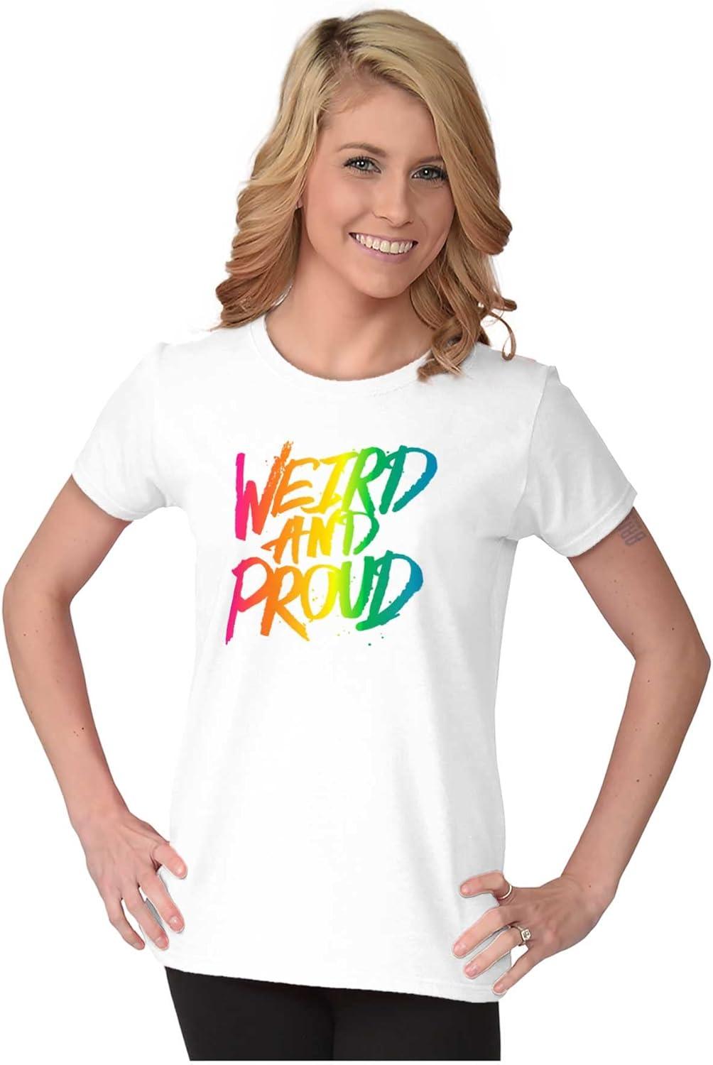 imageWeird Proud LGBTQ Pride Funny Cool Womens Slim Fit Graphic TeeWhite