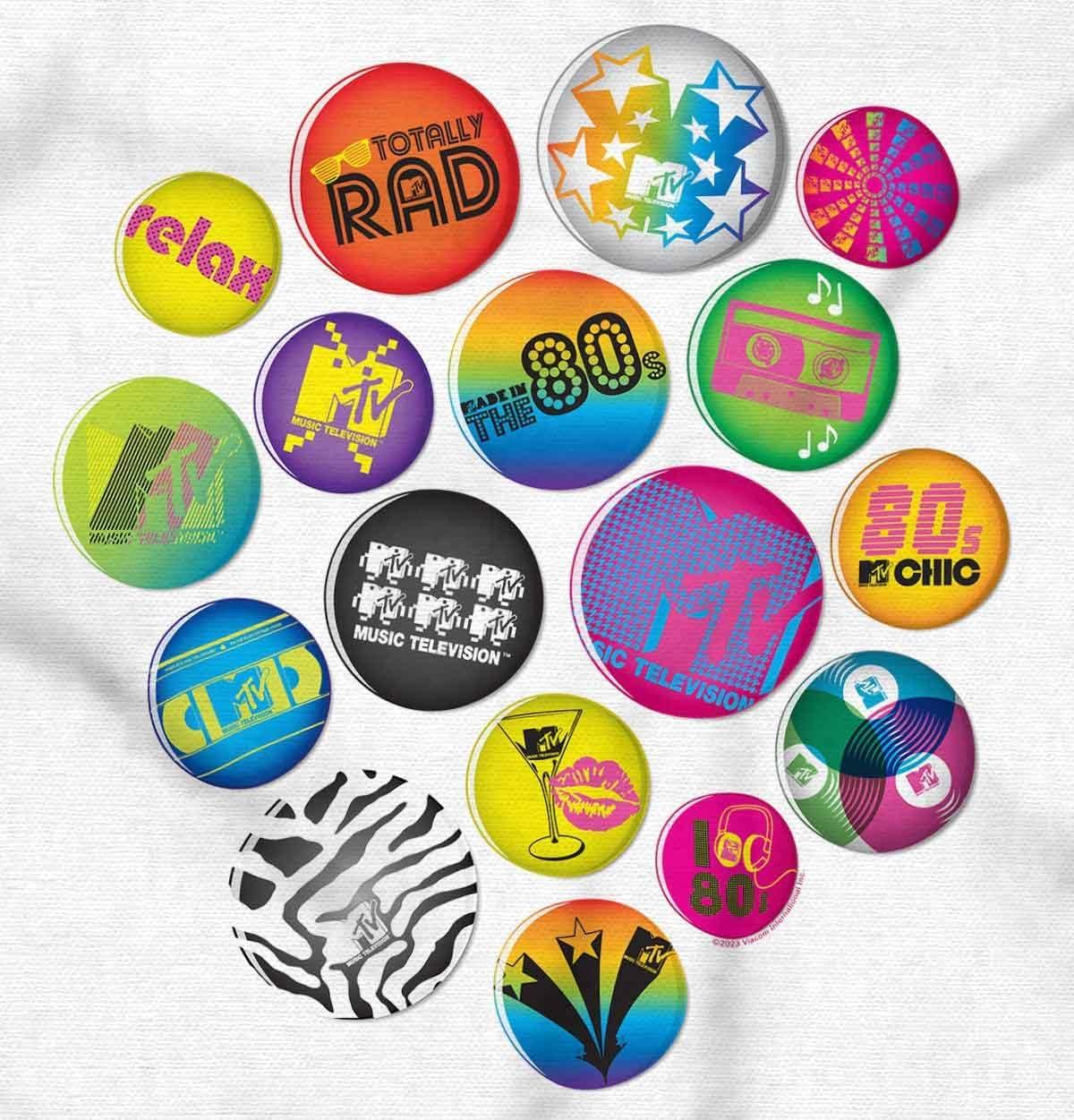 imageWomens Maternity 80s Retro MTV Logo Colorful Buttons T Shirt Tee