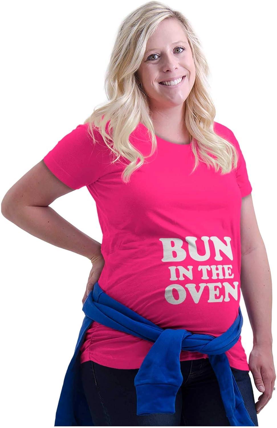 imageWomens Maternity Bun in The Oven Expecting Baking T Shirt TeeHot Pink