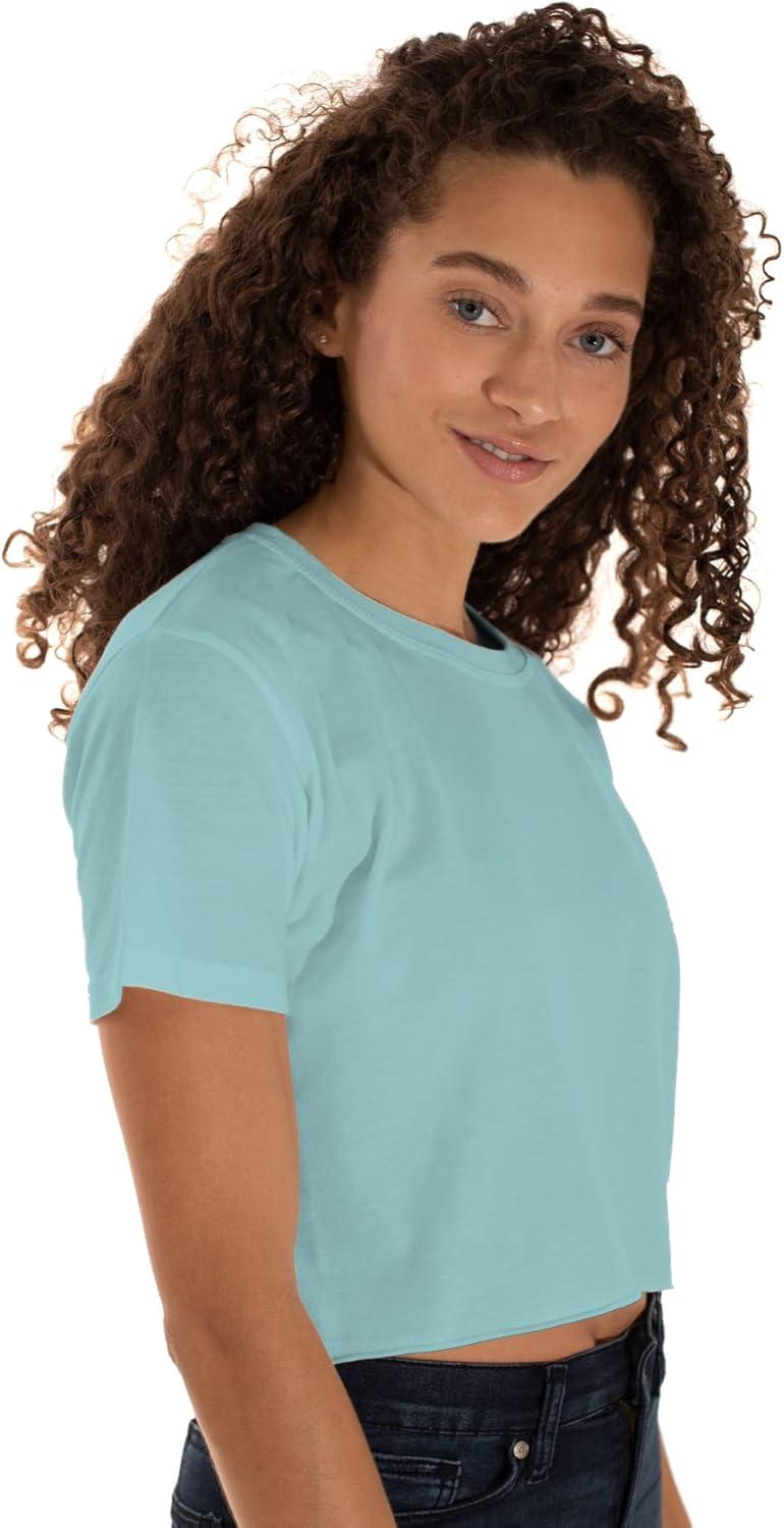 imageWomens Raw Edge Crop Top Juniors Short Sleeve Crewneck TShirtAqua