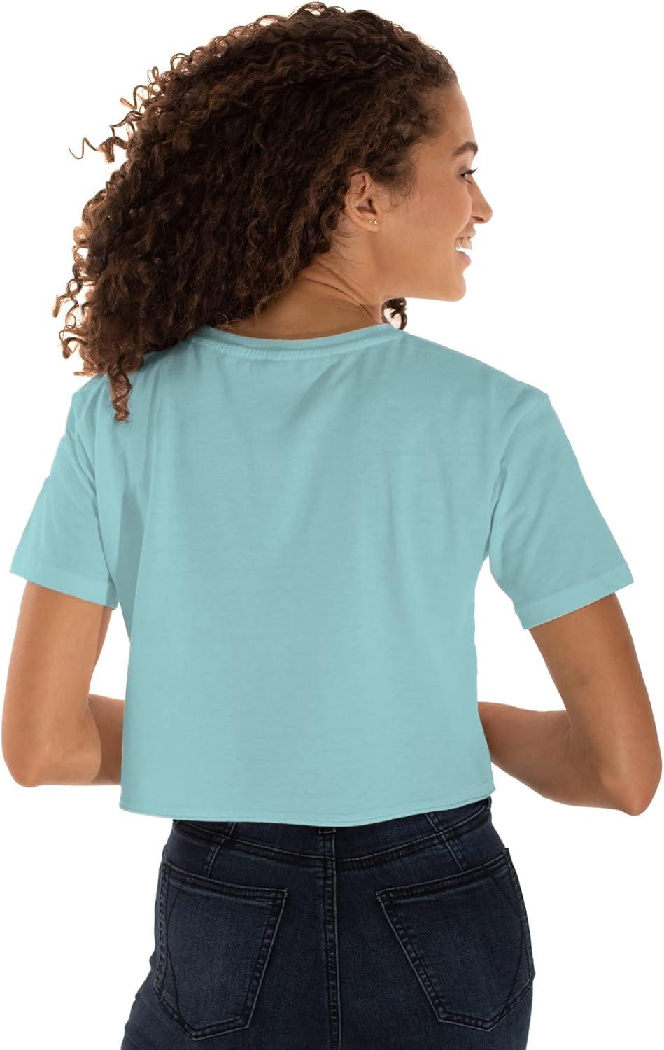 imageWomens Raw Edge Crop Top Juniors Short Sleeve Crewneck TShirtAqua
