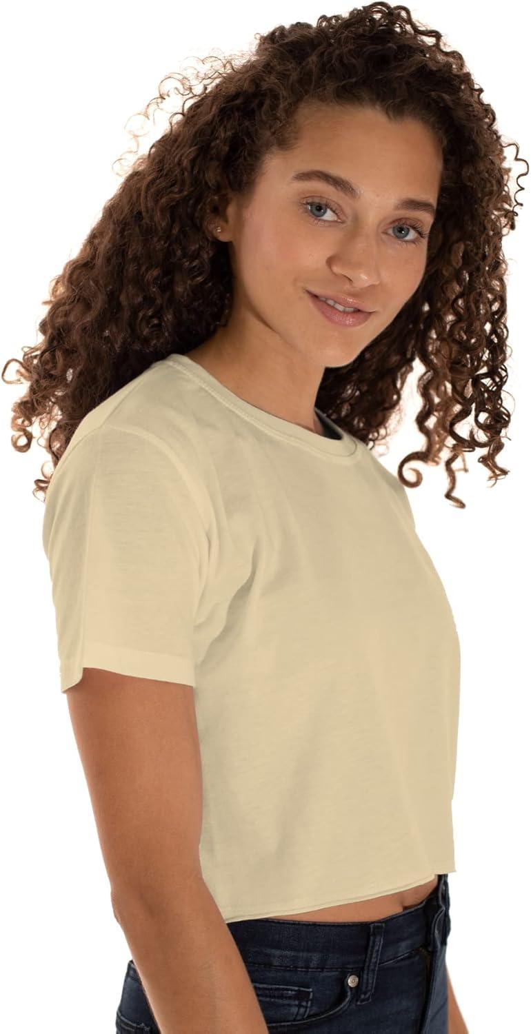 imageWomens Raw Edge Crop Top Juniors Short Sleeve Crewneck TShirtBanana
