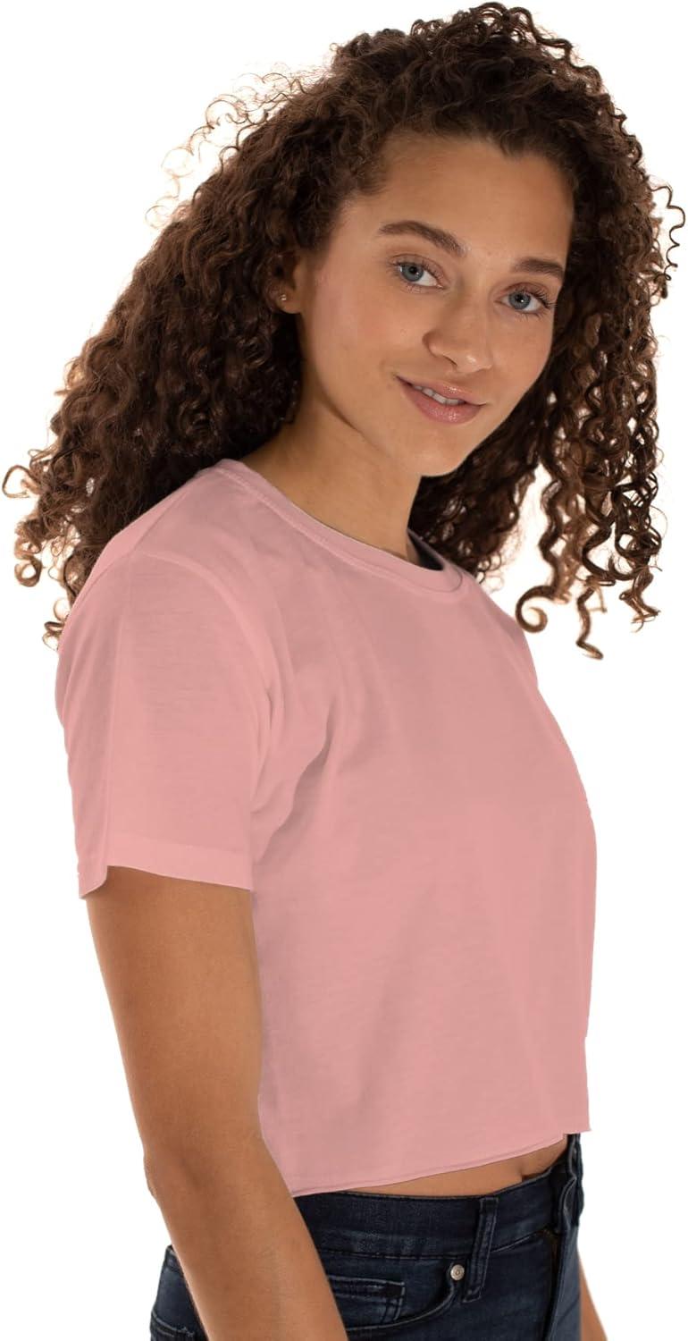 imageWomens Raw Edge Crop Top Juniors Short Sleeve Crewneck TShirtCoral