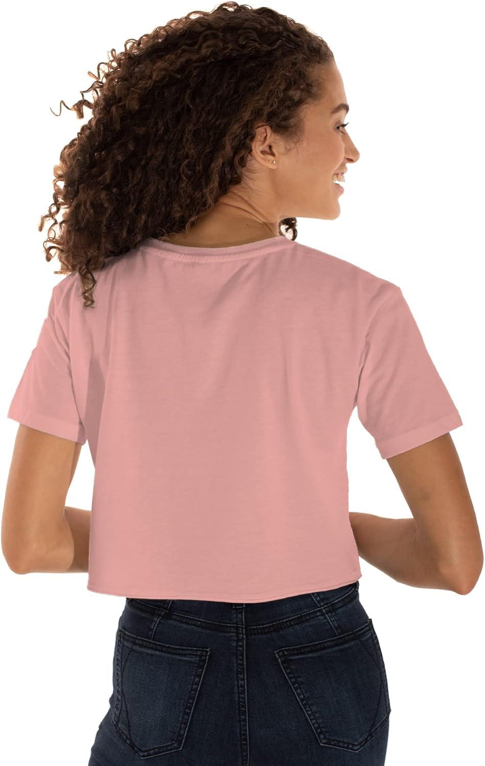 imageWomens Raw Edge Crop Top Juniors Short Sleeve Crewneck TShirtCoral
