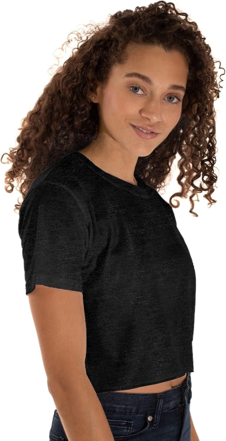 imageWomens Raw Edge Crop Top Juniors Short Sleeve Crewneck TShirtDark Heather