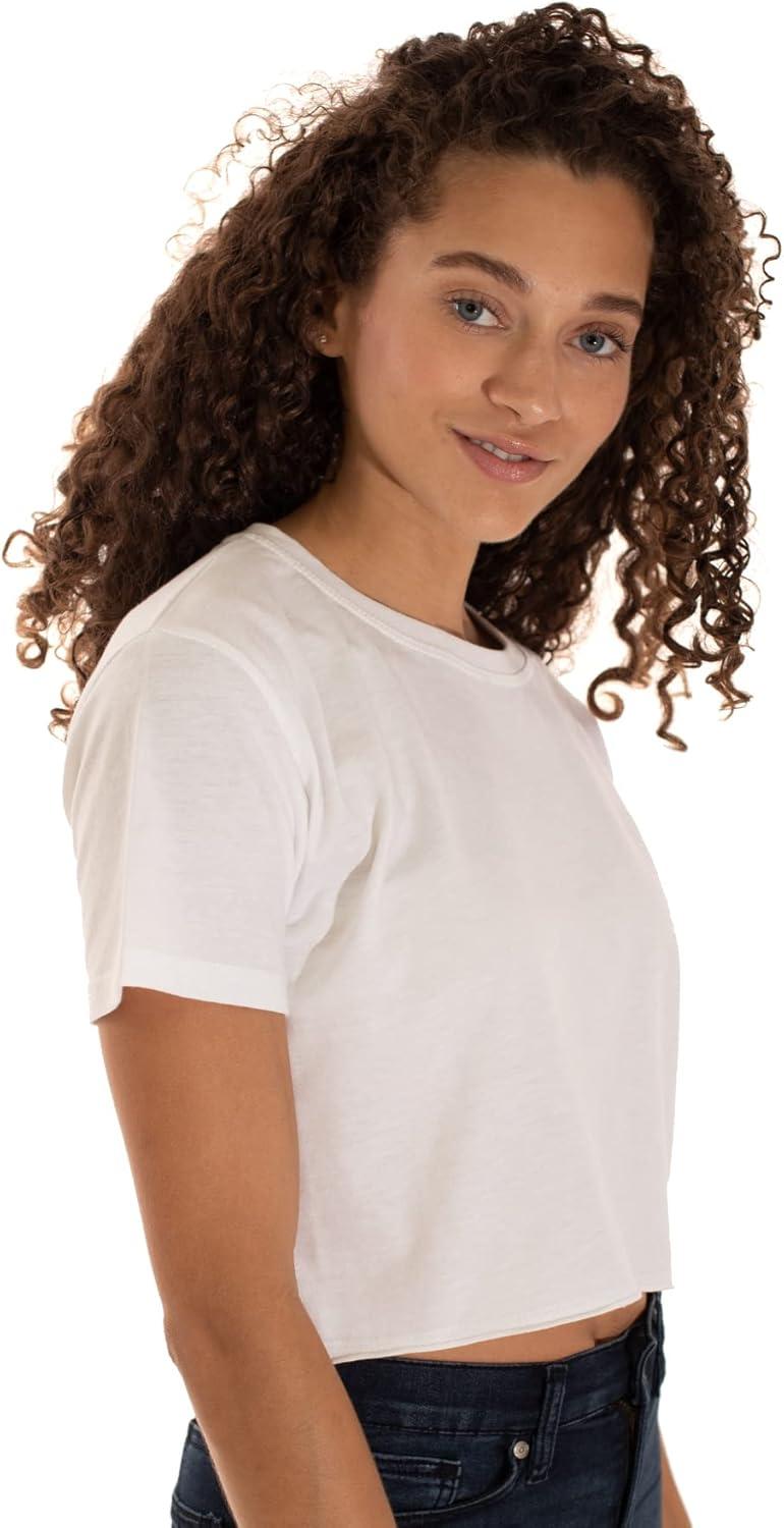 imageWomens Raw Edge Crop Top Juniors Short Sleeve Crewneck TShirtWhite