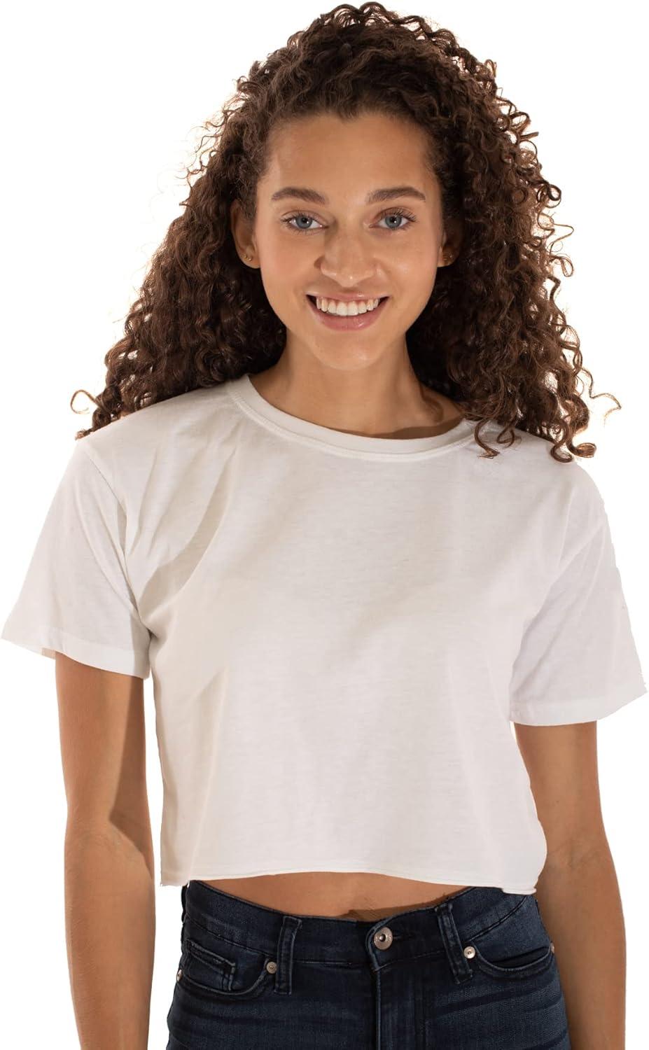 imageWomens Raw Edge Crop Top Juniors Short Sleeve Crewneck TShirtWhite
