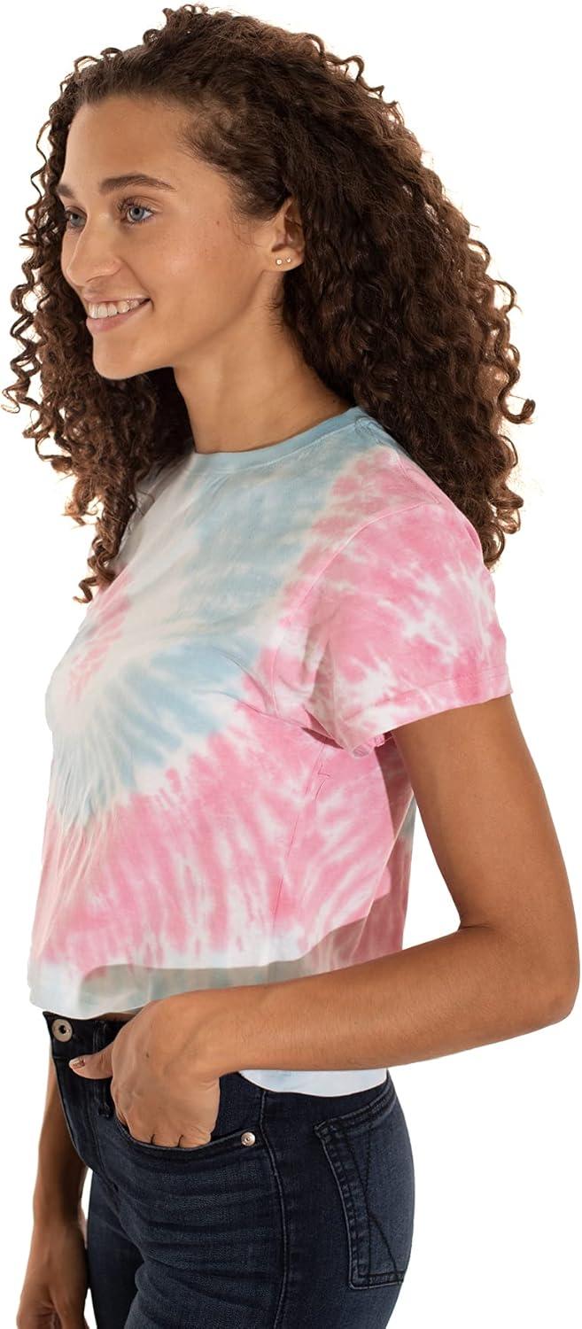imageWomens Tie Dye Crop Top Juniors Colorful Spiral Short Sleeve Crewneck TShirtBubblegum