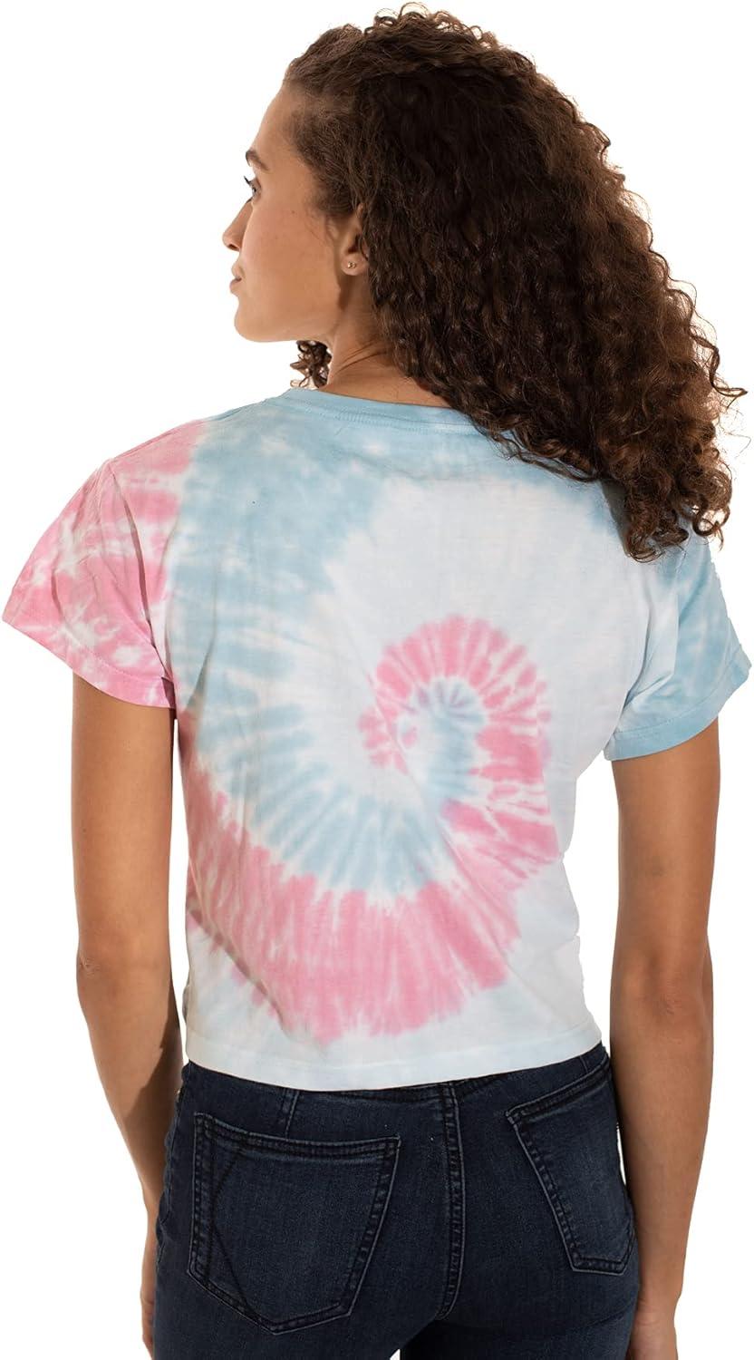imageWomens Tie Dye Crop Top Juniors Colorful Spiral Short Sleeve Crewneck TShirtBubblegum