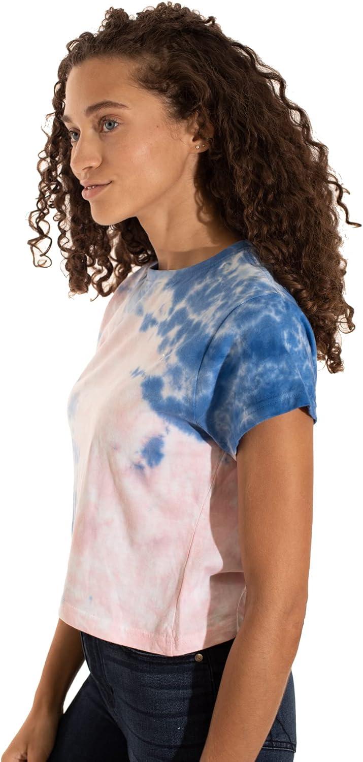 imageWomens Tie Dye Crop Top Juniors Colorful Spiral Short Sleeve Crewneck TShirtBubblegum Sky