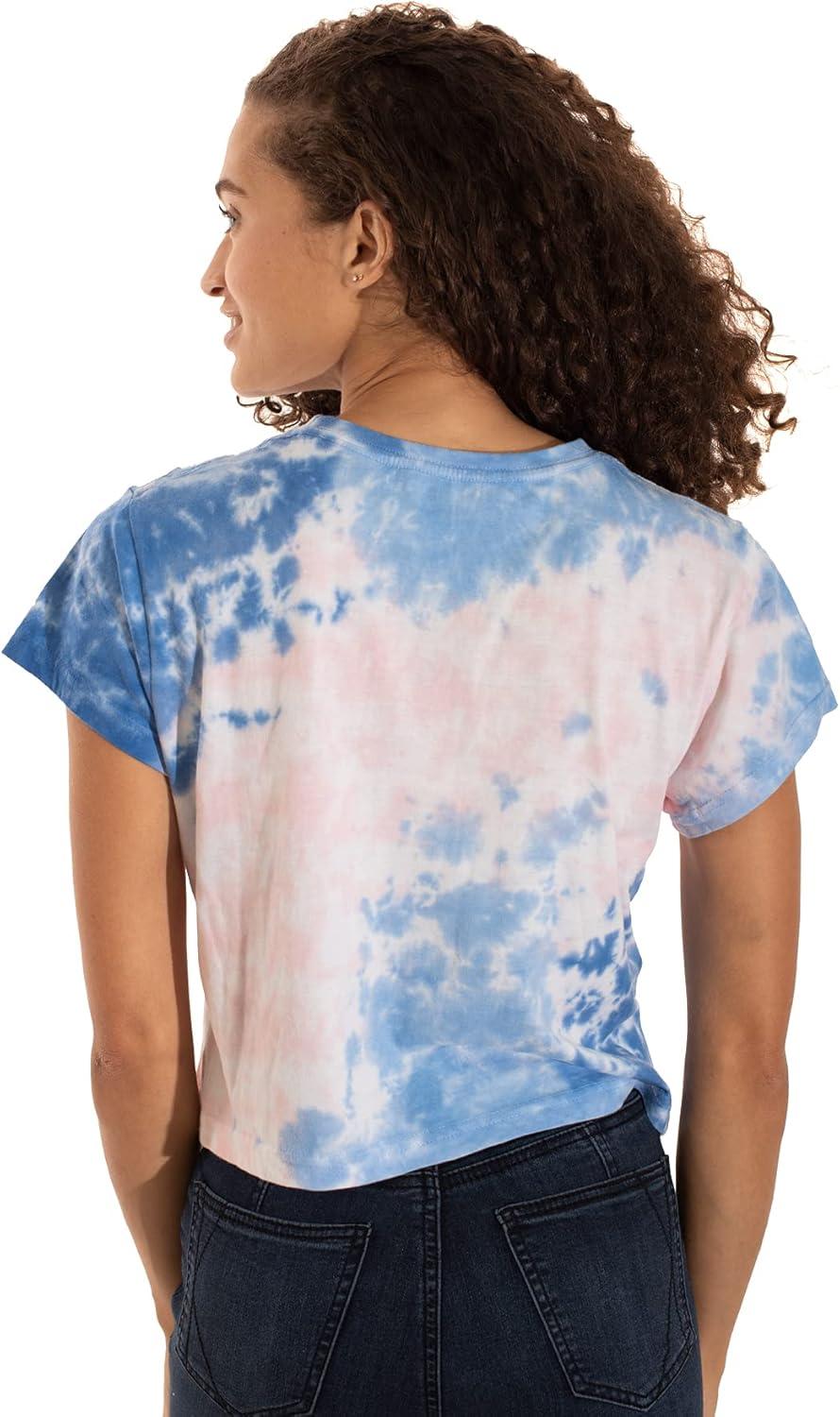 imageWomens Tie Dye Crop Top Juniors Colorful Spiral Short Sleeve Crewneck TShirtBubblegum Sky