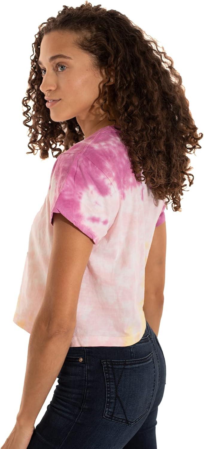 imageWomens Tie Dye Crop Top Juniors Colorful Spiral Short Sleeve Crewneck TShirtLemon Raspberry