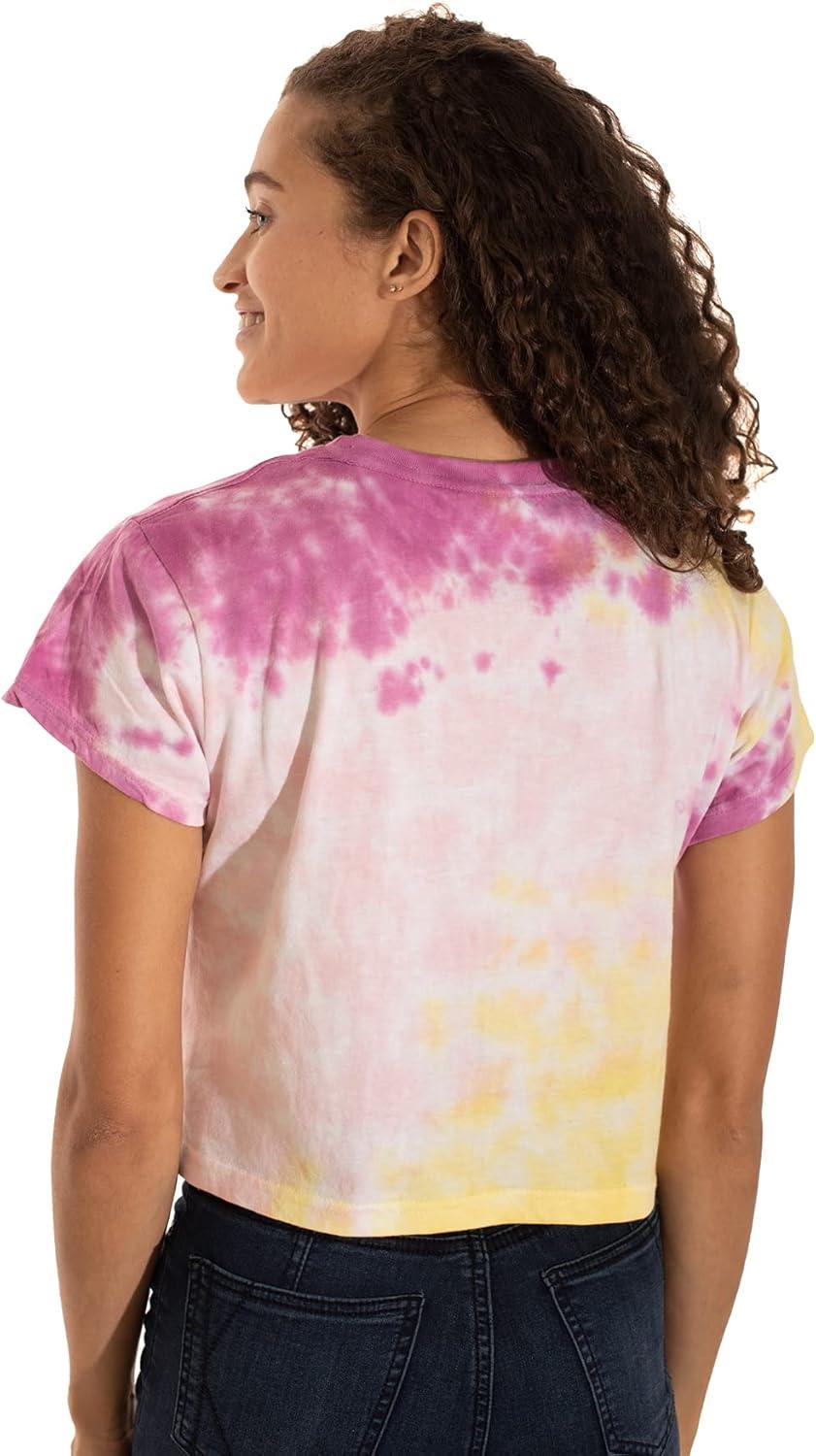 imageWomens Tie Dye Crop Top Juniors Colorful Spiral Short Sleeve Crewneck TShirtLemon Raspberry