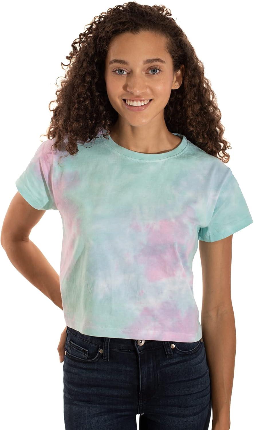 imageWomens Tie Dye Crop Top Juniors Colorful Spiral Short Sleeve Crewneck TShirtMidsummer Magic