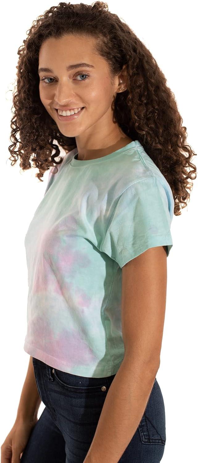 imageWomens Tie Dye Crop Top Juniors Colorful Spiral Short Sleeve Crewneck TShirtMidsummer Magic