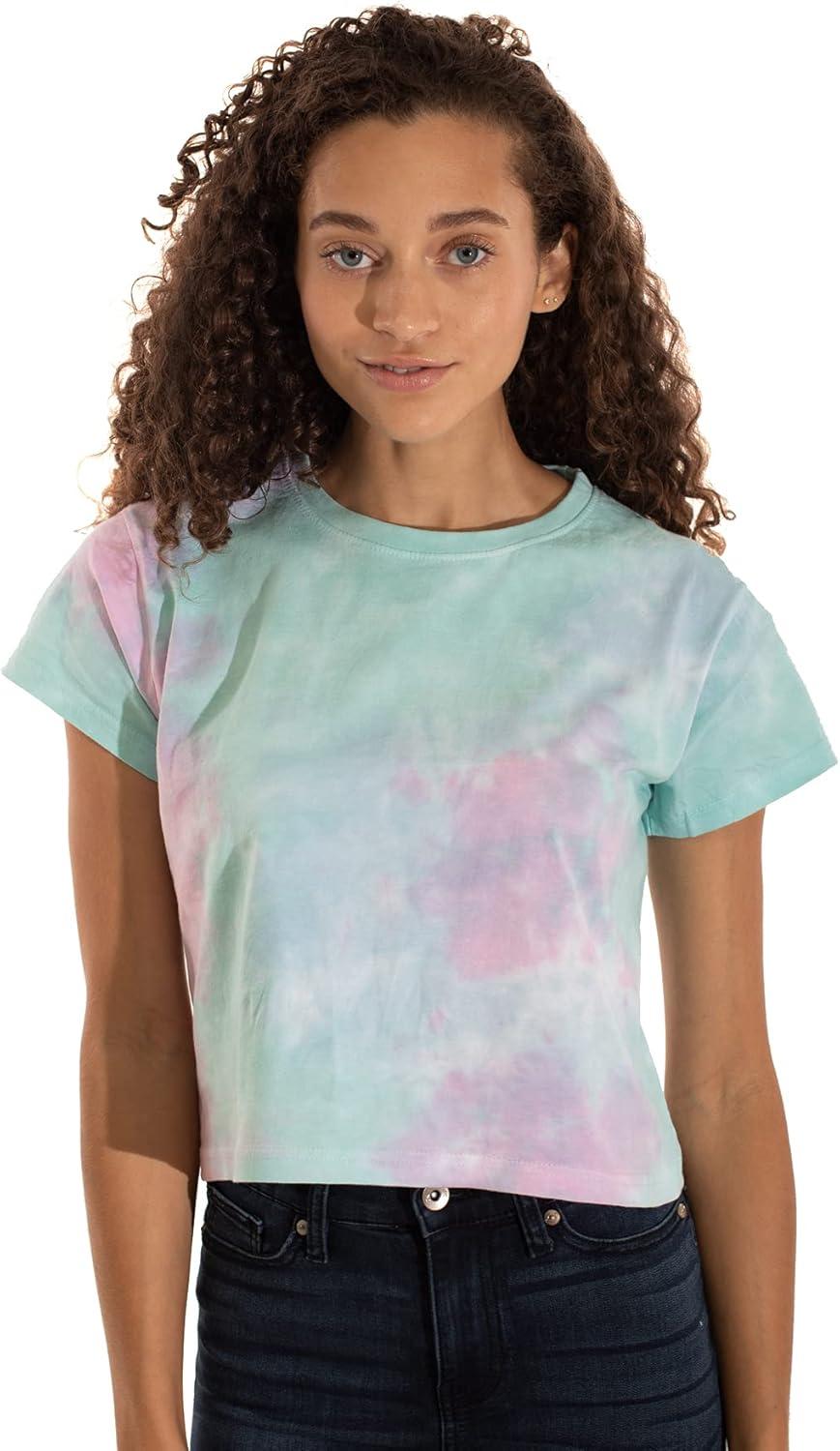 imageWomens Tie Dye Crop Top Juniors Colorful Spiral Short Sleeve Crewneck TShirtMidsummer Magic