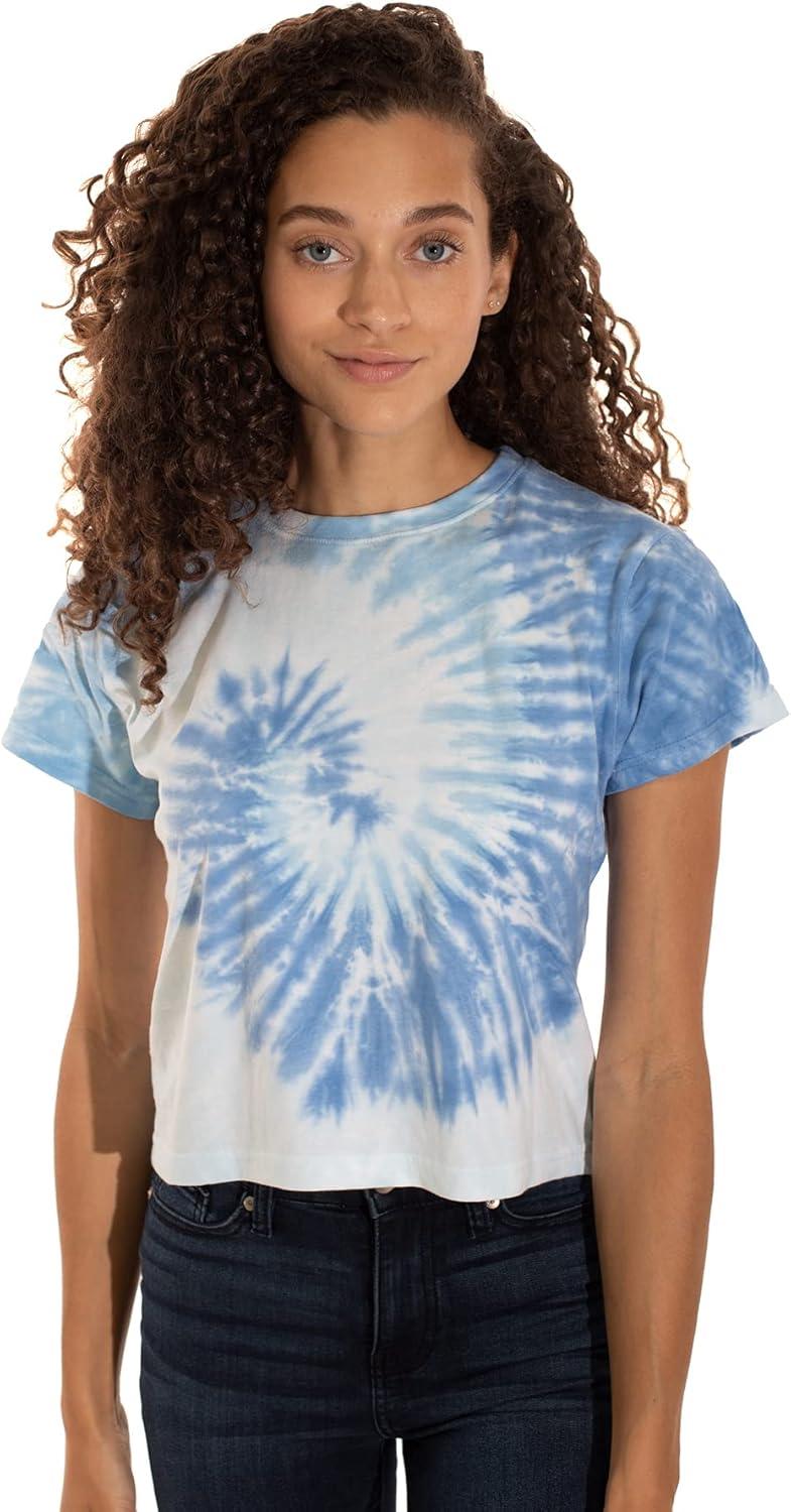 imageWomens Tie Dye Crop Top Juniors Colorful Spiral Short Sleeve Crewneck TShirtPeppermint