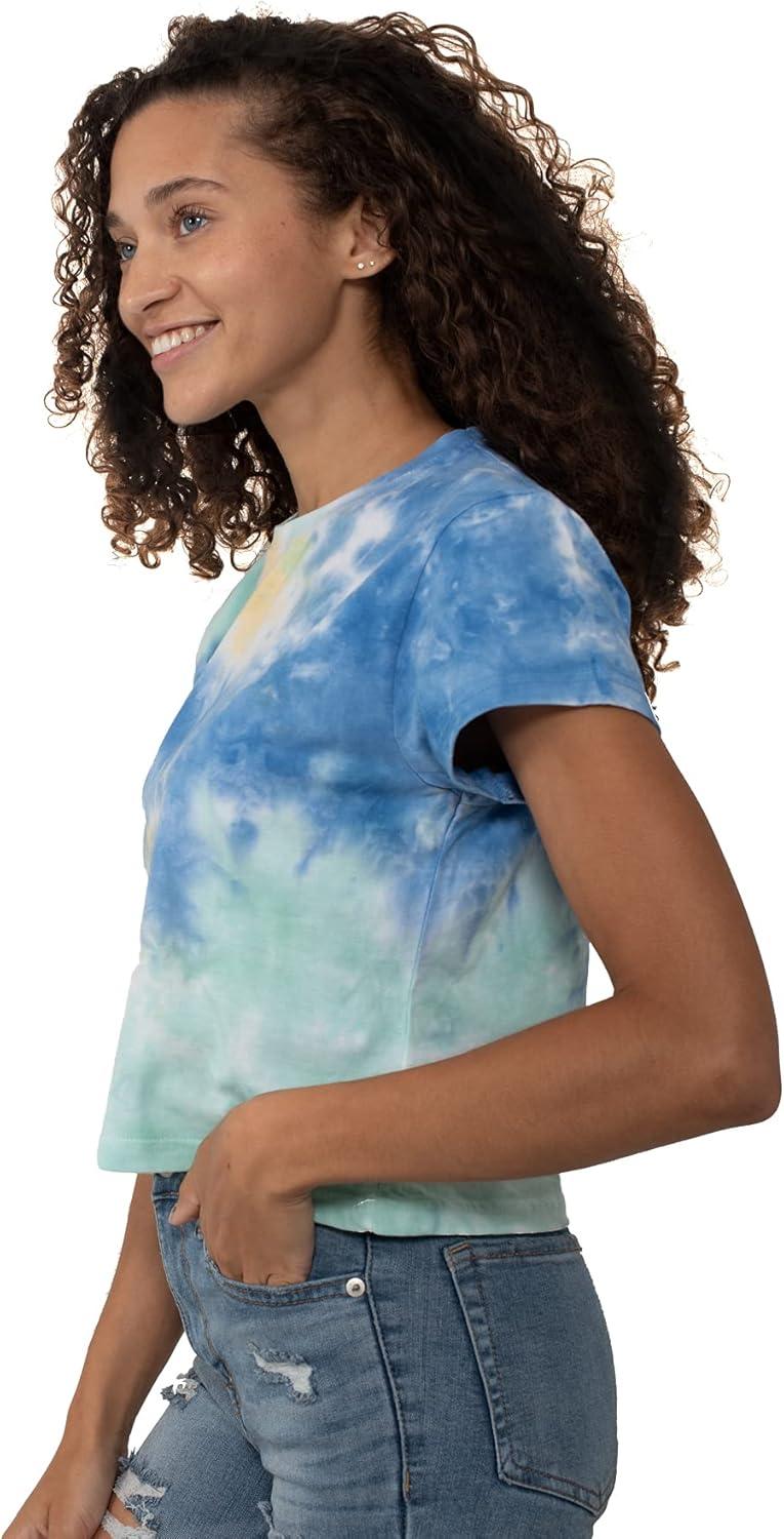 imageWomens Tie Dye Crop Top Juniors Colorful Spiral Short Sleeve Crewneck TShirtSunshower