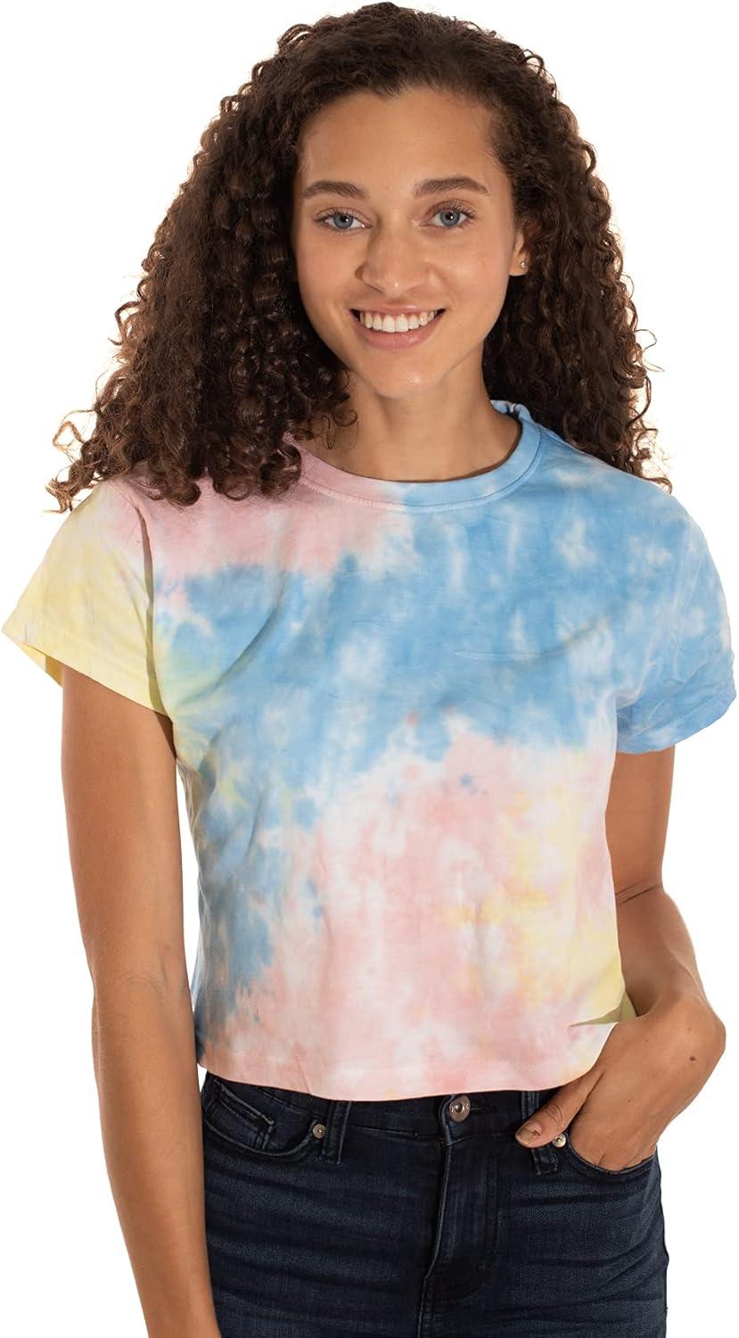 imageWomens Tie Dye Crop Top Juniors Colorful Spiral Short Sleeve Crewneck TShirtSweet Treat