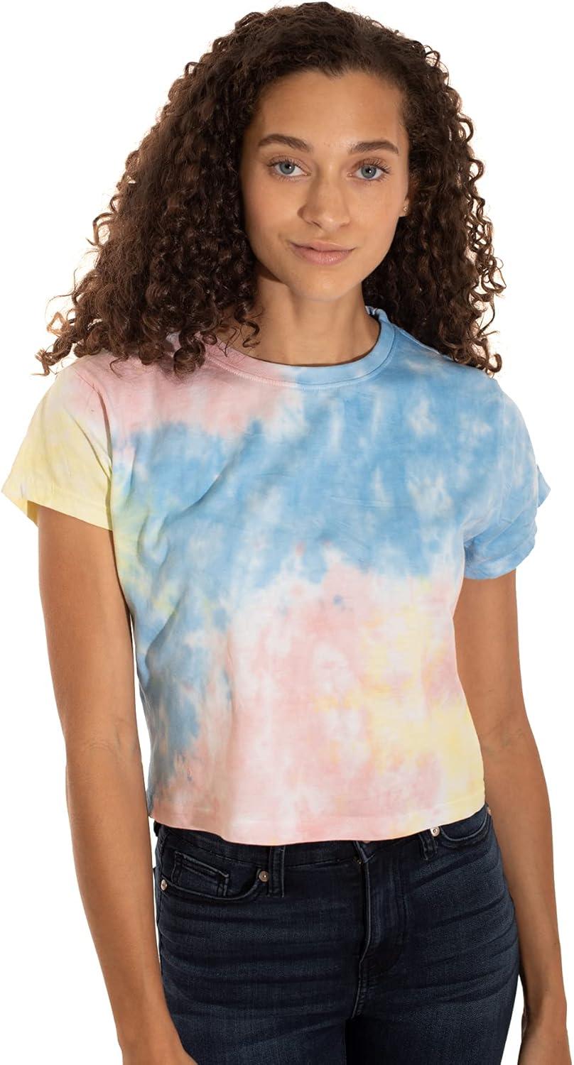 imageWomens Tie Dye Crop Top Juniors Colorful Spiral Short Sleeve Crewneck TShirtSweet Treat