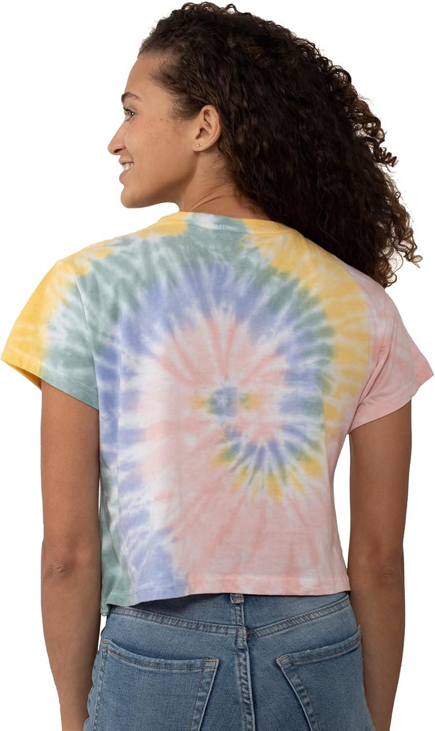 imageWomens Tie Dye Crop Top Juniors Colorful Spiral Short Sleeve Crewneck TShirtVacation Vibes