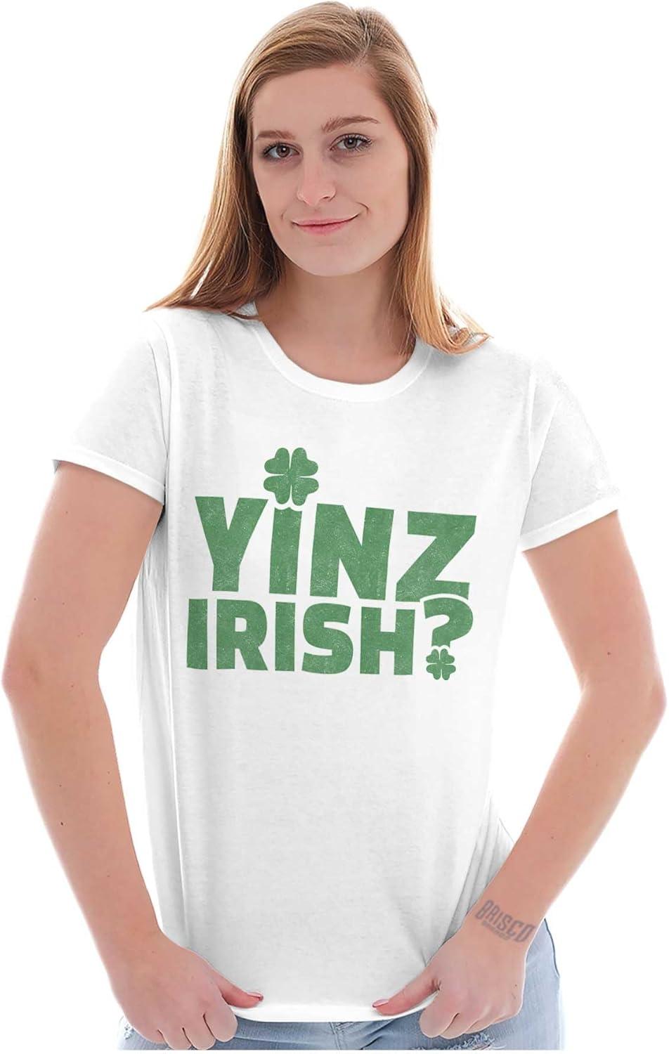 imageYinz Irish Funny St Patricks Day Womens Slim Fit Graphic TeeWhite