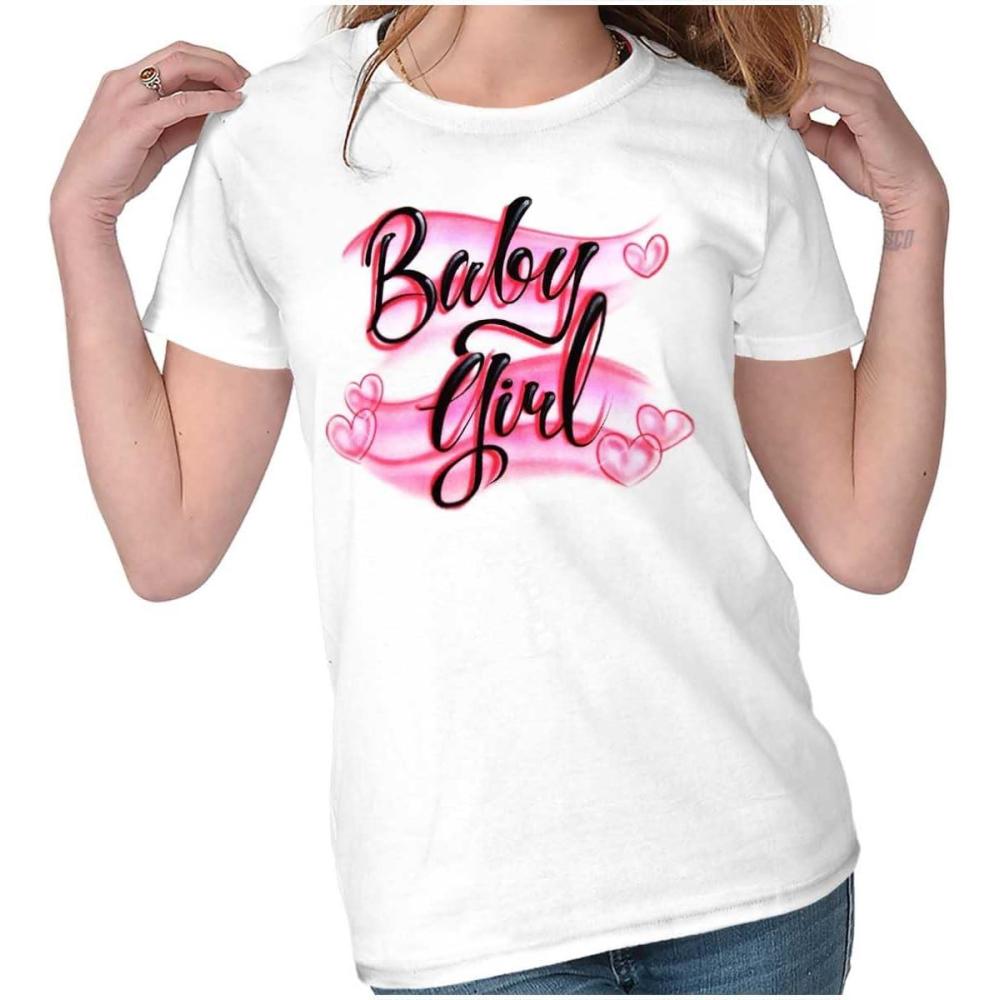 imageAirbrushed Baby Girl Hearts Love Womens Slim Fit Graphic TeeWhite