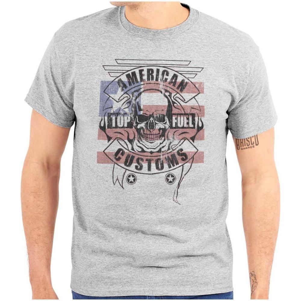 imageAmerican Customs USA Biker Skull Mens Graphic T Shirt TeesSport Grey