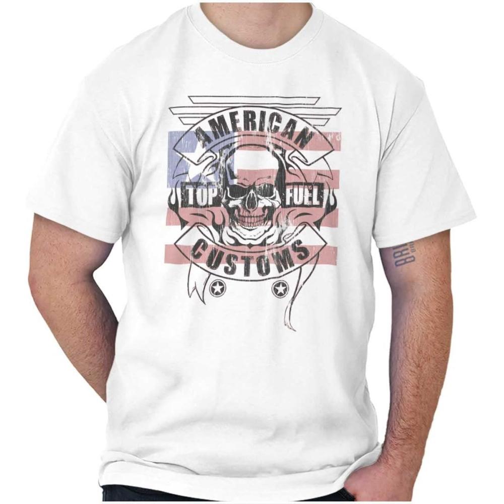imageAmerican Customs USA Biker Skull Mens Graphic T Shirt TeesWhite