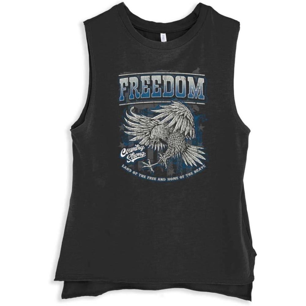 imageAmerican Pride Brave Freedom Eagle Womens Sleeveless Tank TopDark Heather
