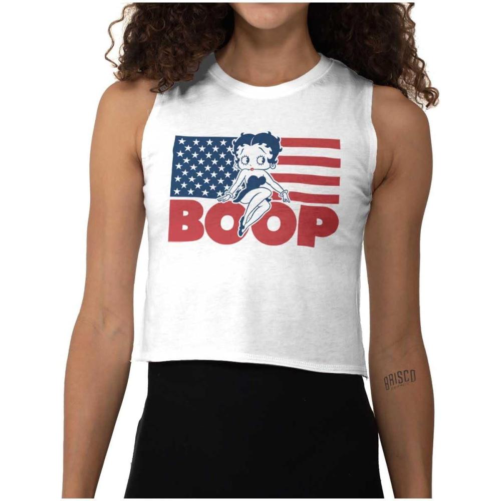 imageBetty Boop American Flag Patriotic Womens Basic Cropped Tank TopWhite