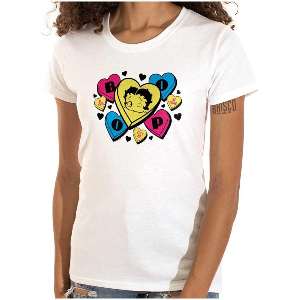 imageBetty Boop Conversation Hearts Cute Womens Slim Fit Graphic TeeWhite