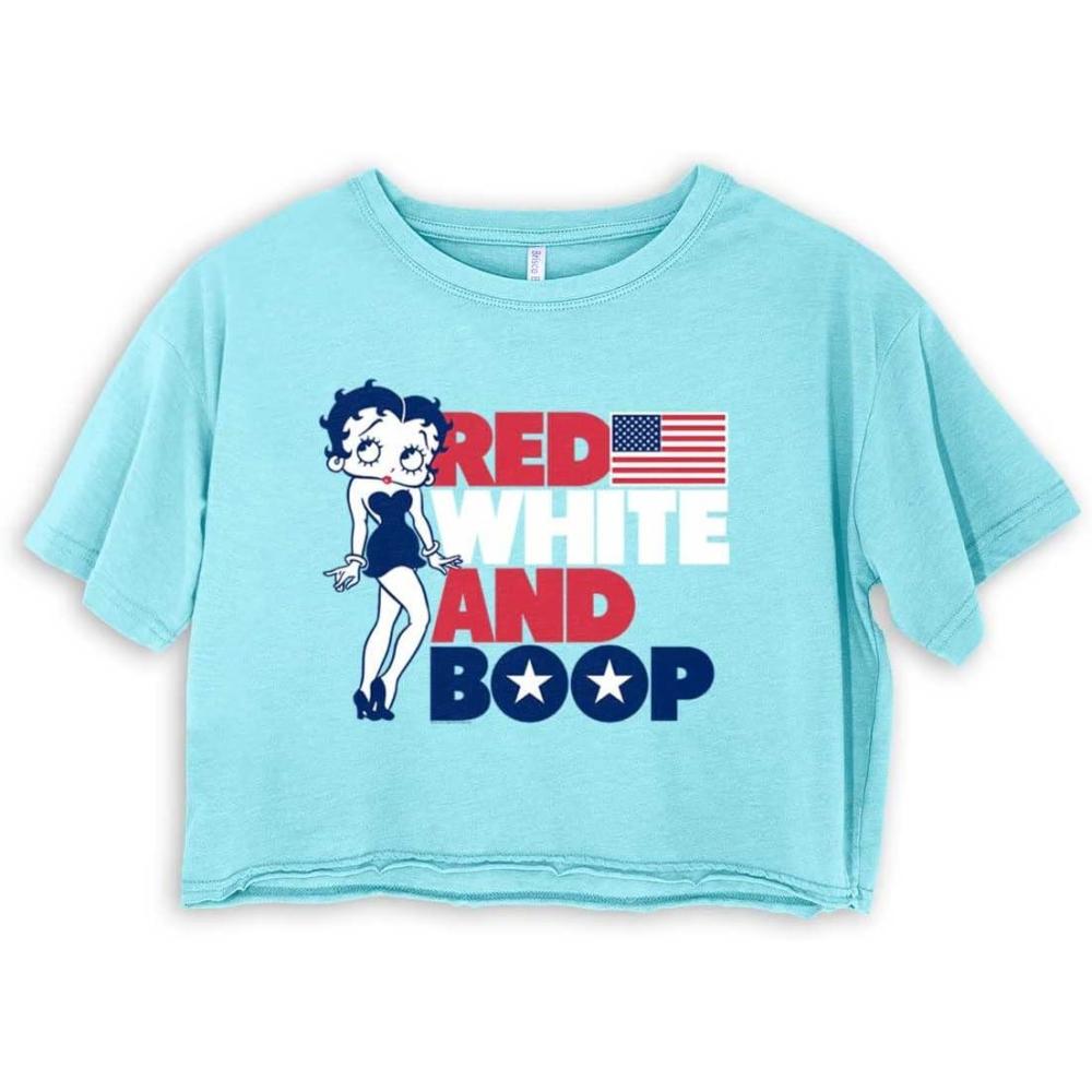 imageBetty Boop Red White Blue Patriotic Womens Raw Edge Crop TShirtAqua