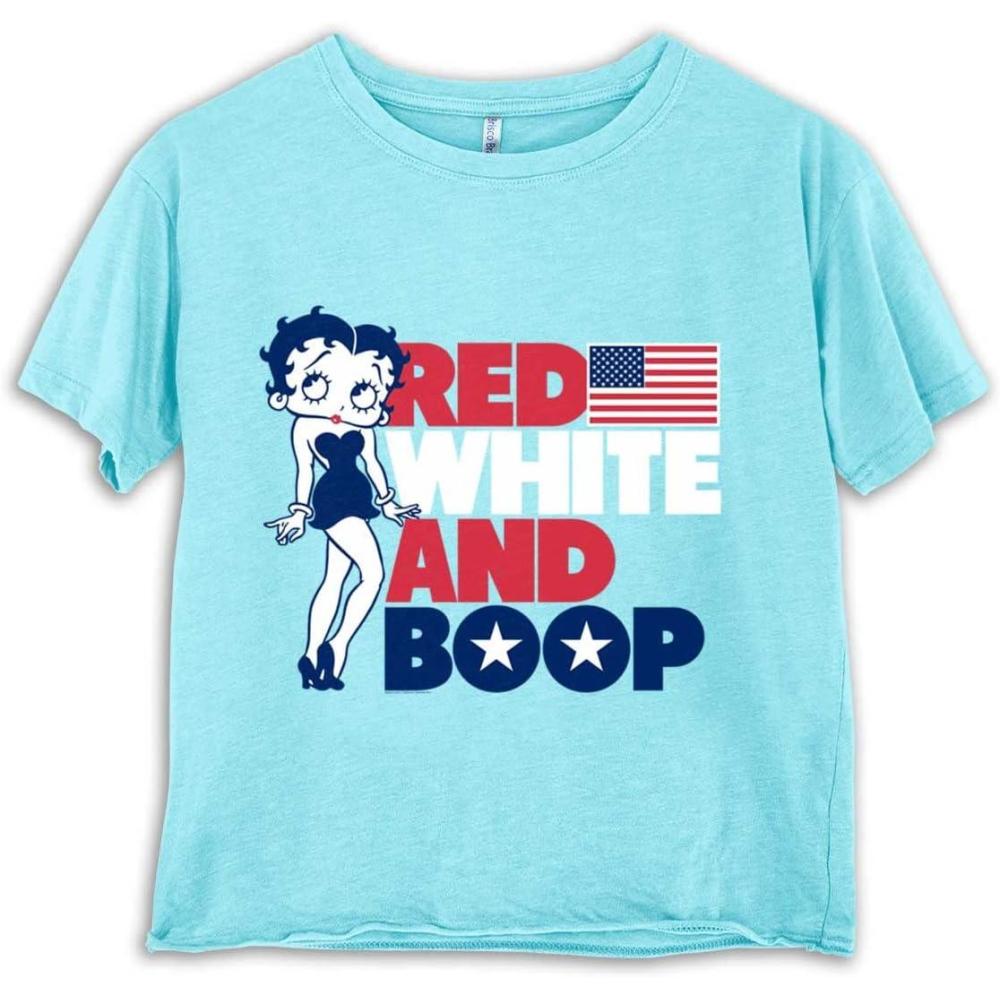 imageBetty Boop Red White Blue Patriotic Womens Raw Edge TShirtAqua