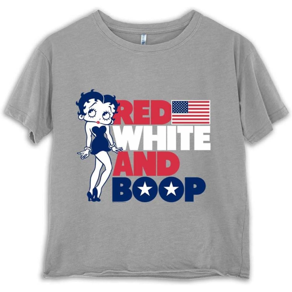 imageBetty Boop Red White Blue Patriotic Womens Raw Edge TShirtGrey