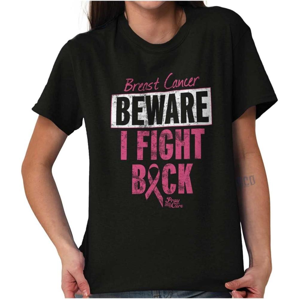 imageBeware Fight Back Breast Cancer Pink Womens Graphic T Shirt TeesBlack