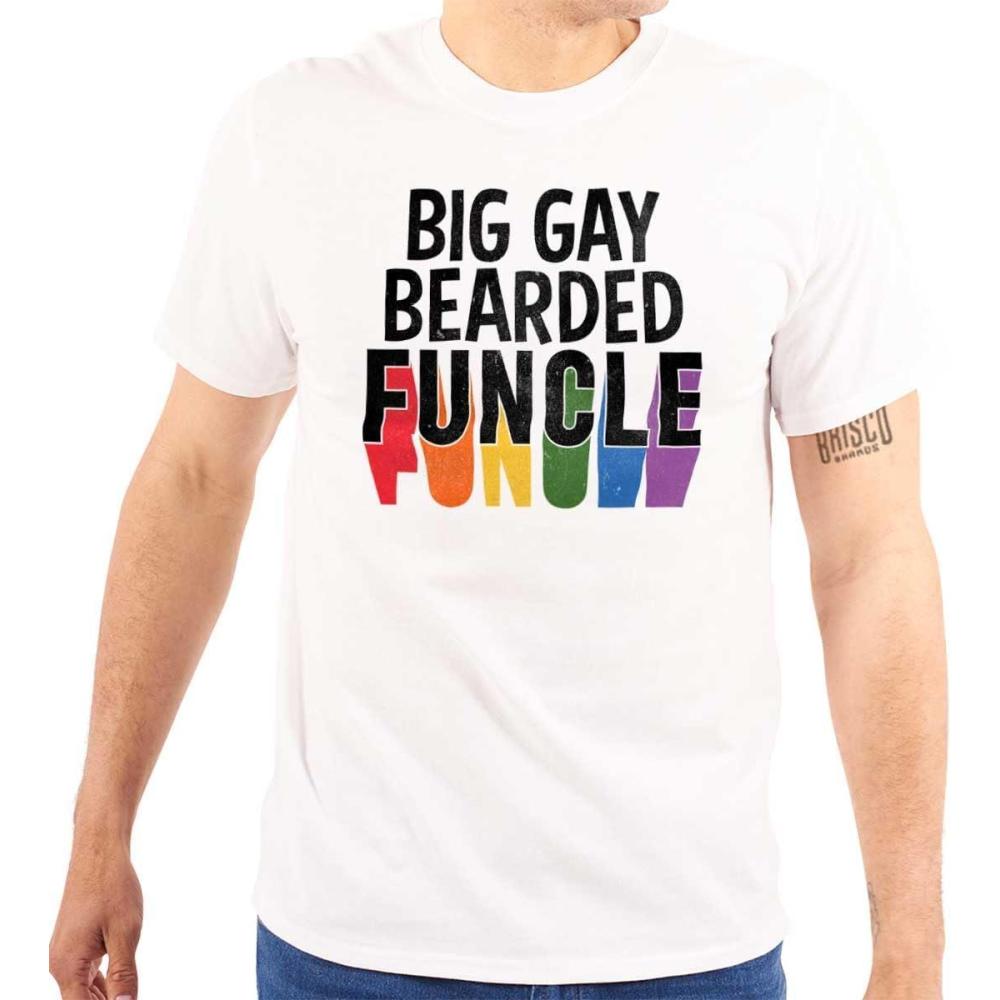imageBig Gay Bearded Funcle Uncle Rainbow Mens Graphic T Shirt TeesWhite