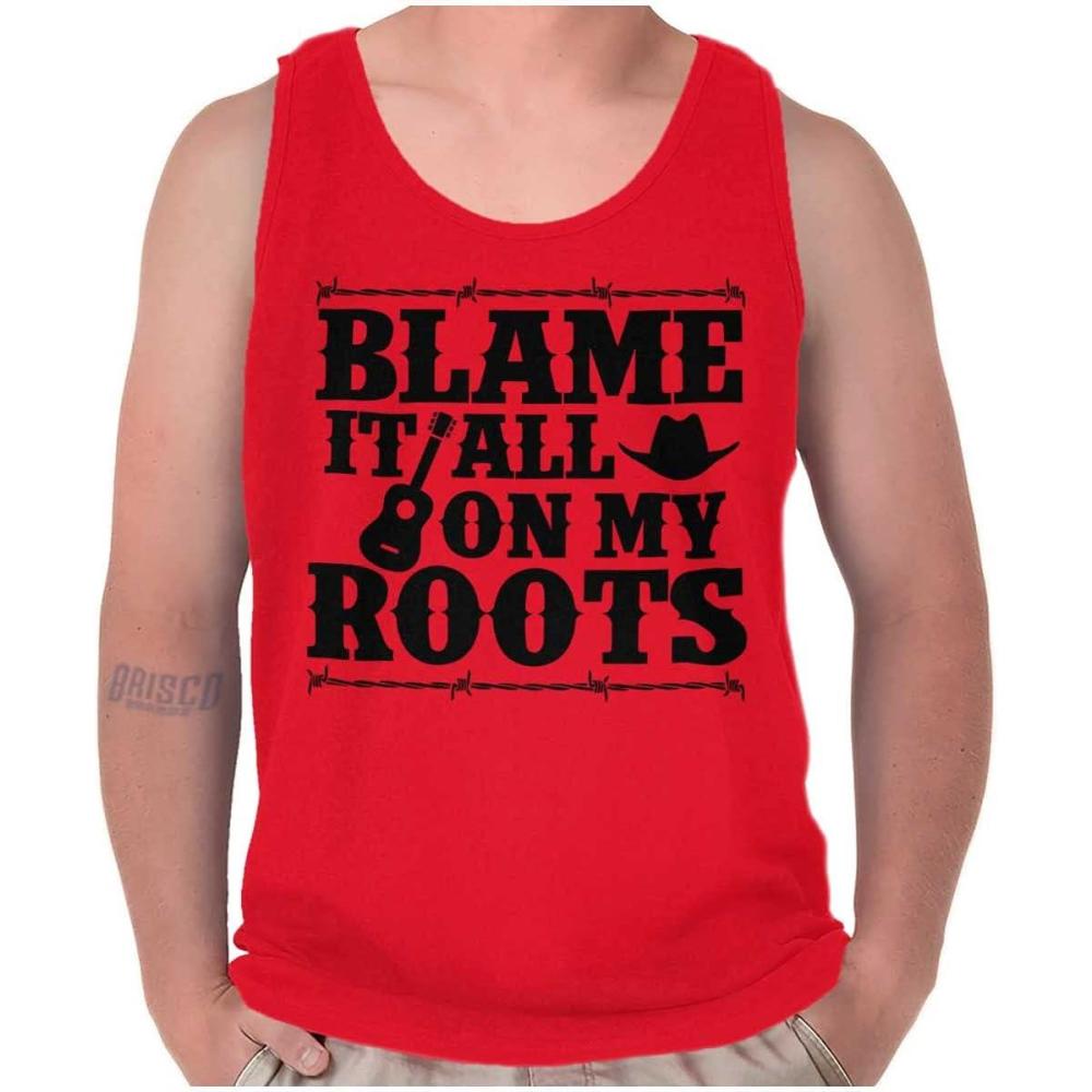imageBlame It On My Roots Country Music Tank Top T Shirts Men WomenRed